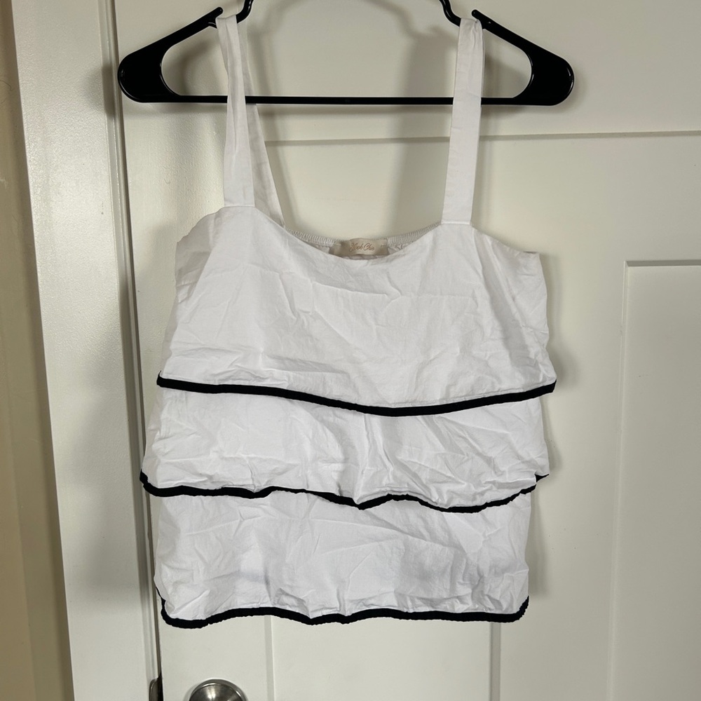 White and black ruffle tank top